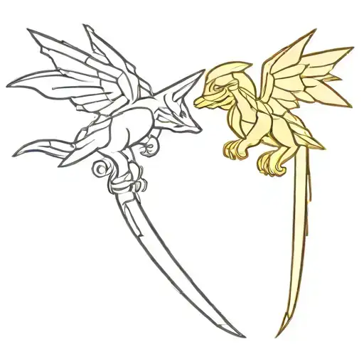 golden wepens on topp of each other from ninjago  tattoo design idea