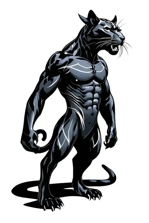 black panther from the front with intimidating body traditional Japanese style tattoo design idea