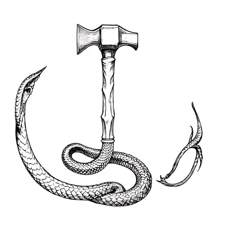 I want a hammer circled by a viper. The snake part below the hammer will be skeletal. tattoo design idea