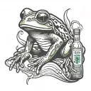 green tree frog karate chopping soju bottle filled tattoo design idea
