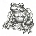 green tree frog karate chopping soju bottle filled tattoo design idea
