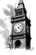 scary clock tower with trees next to it tattoo design idea