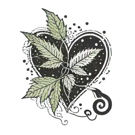 A heart-shaped vinyl record with a stylized marijuana leaf and a music note intertwined, symbolizing love for music and blunt tattoo design idea