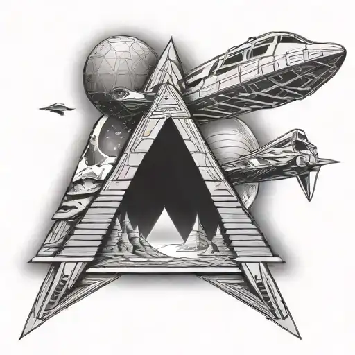  Stargate, pyramids and Starwars Space war tattoo design idea