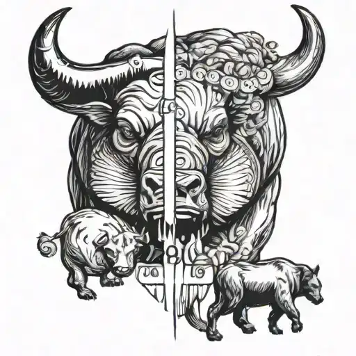 Optimism bull vs Pessimism bear tattoo design idea