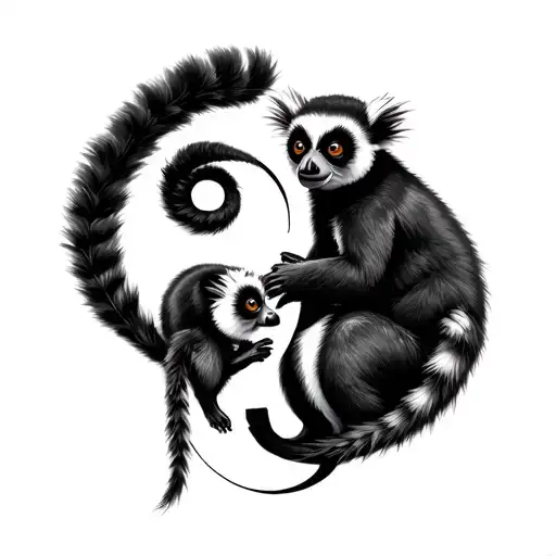 outline of two lemurs with tails in opposition forming an S like yin and yang  tattoo design idea