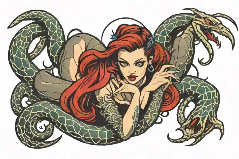 spider snake gothic pin up girl style illustration tattoo design idea