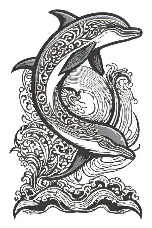 music dolphin jumping tattoo design idea