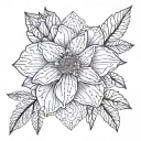 primrose flower, carnation flower, lily flower, marigold flower, Gemini constellation, fineline tattoo design idea