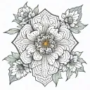 primrose flower, carnation flower, lily flower, marigold flower, Gemini constellation, fineline tattoo design idea