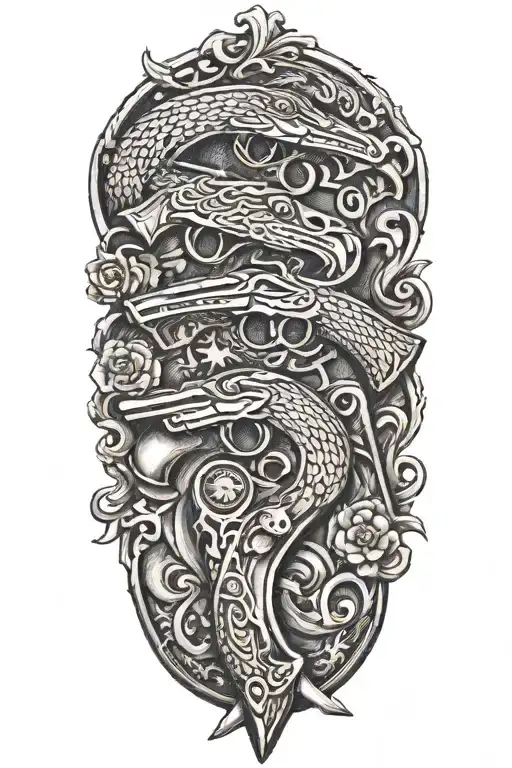 don't tread on me flintlock pistols crossing each other tattoo design idea