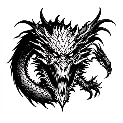 full sleeve tattoo featuring Dragon top half of the arm. reaper on outter arm. oni mask on fore arm tattoo design idea