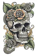 mayan skull roses snake tattoo design idea