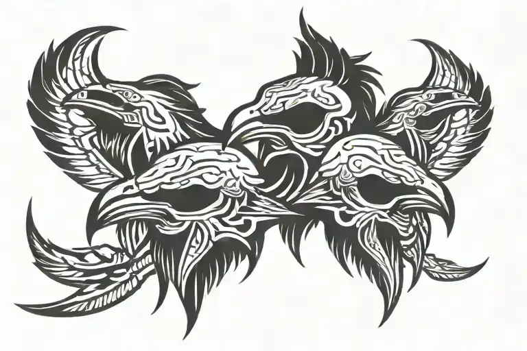 3 headed crow skull tattoo design idea