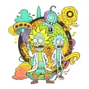 A trippy scene of Rick and Morty exploring a psychedelic world filled with vibrant colors and patterns tattoo design idea