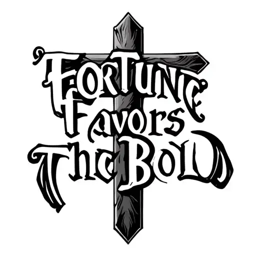 "Fortune Favors the Bold" text over a cross  tattoo design idea