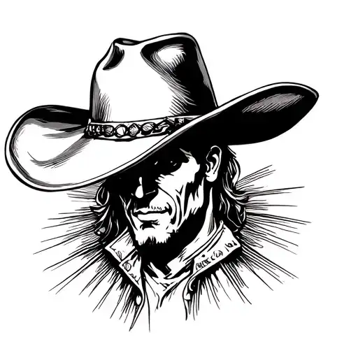 cross with cowboy hat haning off  tattoo design idea