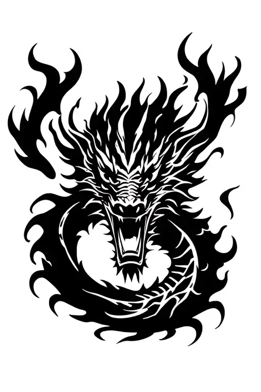 dragon breathing fire fighting a samurai tattoo design idea