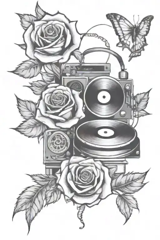 music dj roses intertwined with words west coast tattoo design idea