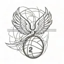 A unique tattoo design combining an angel wings motif with basketball elements and the number 12 tattoo design idea