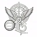 A unique tattoo design combining an angel wings motif with basketball elements and the number 12 tattoo design idea