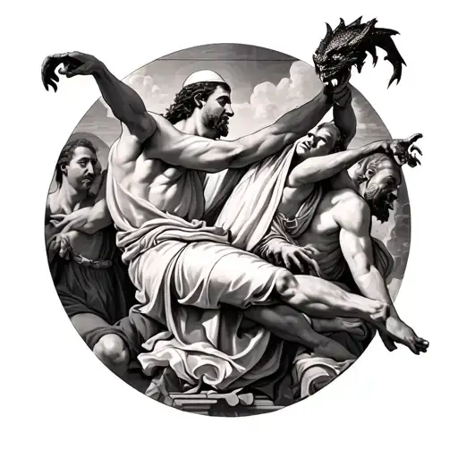  demon fighting pope in sistine chapel tattoo design idea