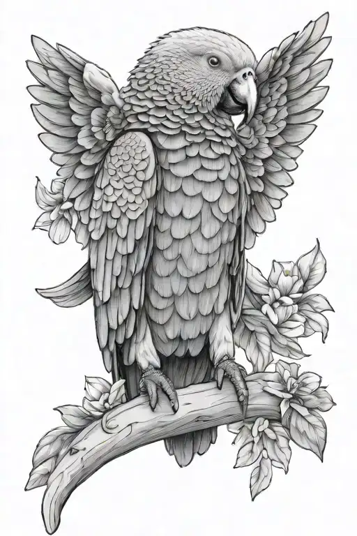 African gray parrot angel heaven mom tattoo design idea
