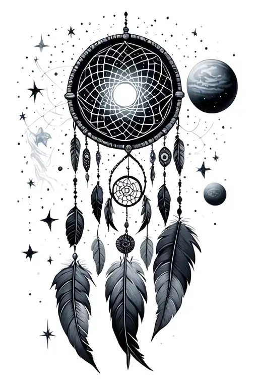 Dream Catcher and Planets Galaxy Space Stars Meteors tattoo design idea