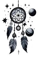 Dream Catcher and Planets Galaxy Space Stars Meteors tattoo design idea