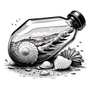 beach scene shells message in bottle  tattoo design idea