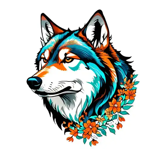 colorfull wolf and forest tattoo design idea