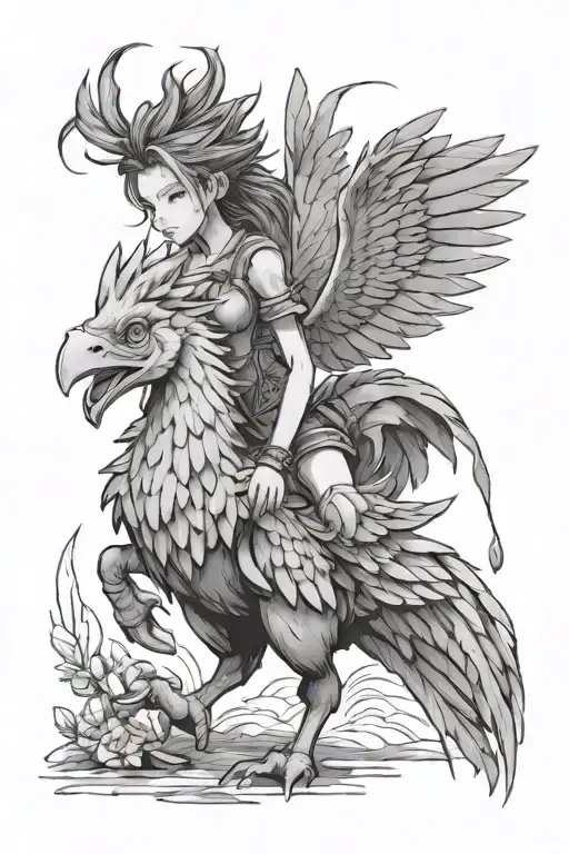 aerith riding chocobo tattoo design idea