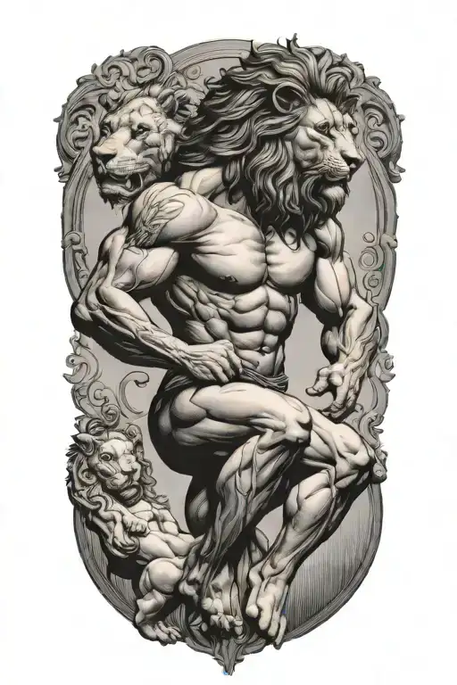 Atlas Holding The World With Lion Greek God tattoo design idea