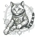 space cat playing tattoo design idea