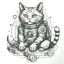 space cat playing tattoo design idea