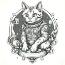 space cat playing tattoo design idea