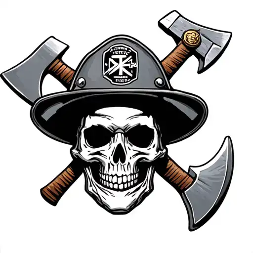 Skull and axe and halligan fallen firefighter tattoo design idea
