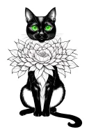 black cat with green eyes sitting tattoo design idea