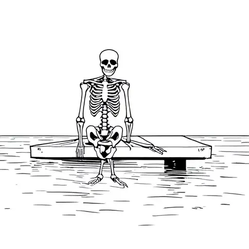 skeleton sitting on dock in the sun tattoo design idea