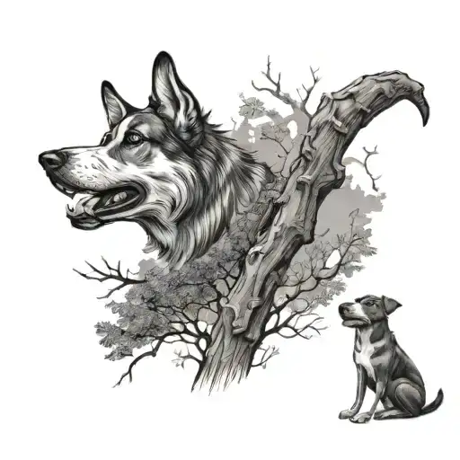 dog barking up a tree tattoo design idea