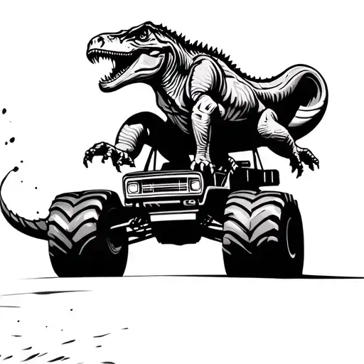 t rex riding a monster truck ,a baksetball tattoo design idea