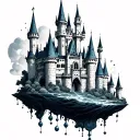 disney castle floating tattoo design idea