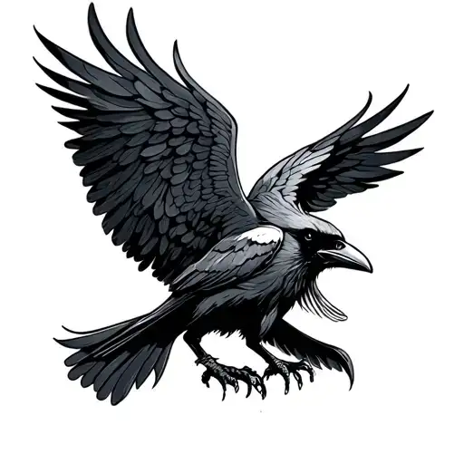 a raven with outstretched wings and tattoo design idea