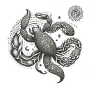 zodiac sign Cancer with sea tattoo design idea