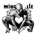 "ming lee " spider-man  with a web heart tattoo design idea