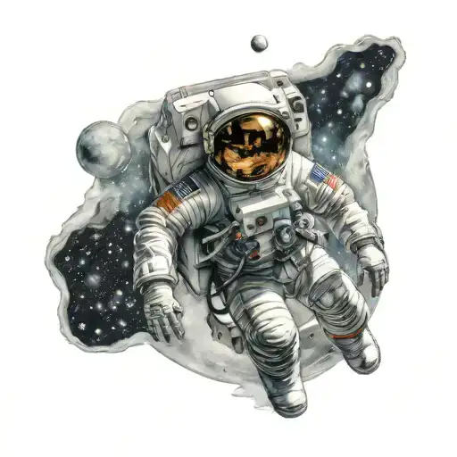 astronaut floating in space tattoo design idea
