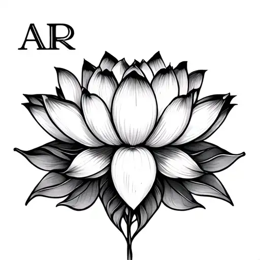 lotus flower with heart shape and initial AR tattoo design idea