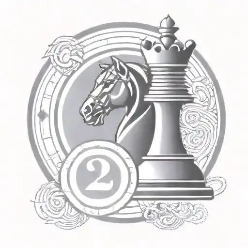 circular tattoo of a king chess piece with the number 23 incorperated into the piece. remove the horse in the background tattoo design idea