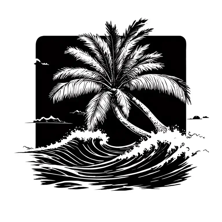 small tattoo Palm Tree With Wave Algarve theme I'd like tattoo design idea