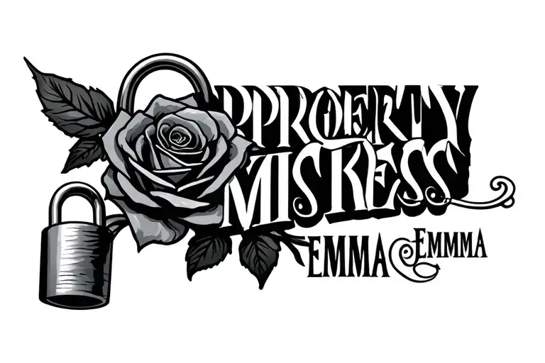 "PROPERTY MISTRESS_EMMA" padlock rose wrapped tattoo design idea